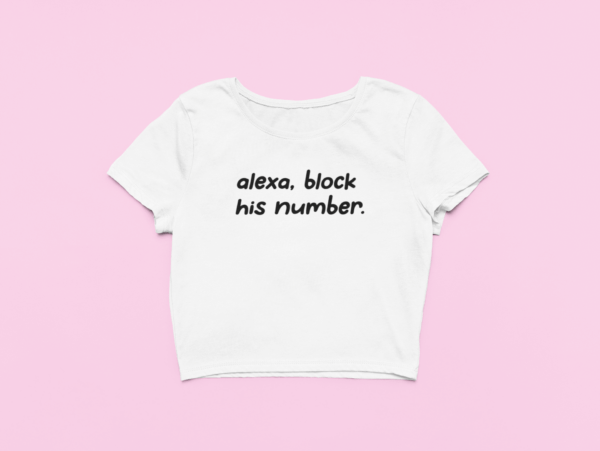 Koszulka Crop Top dla niej – alexa block his number white