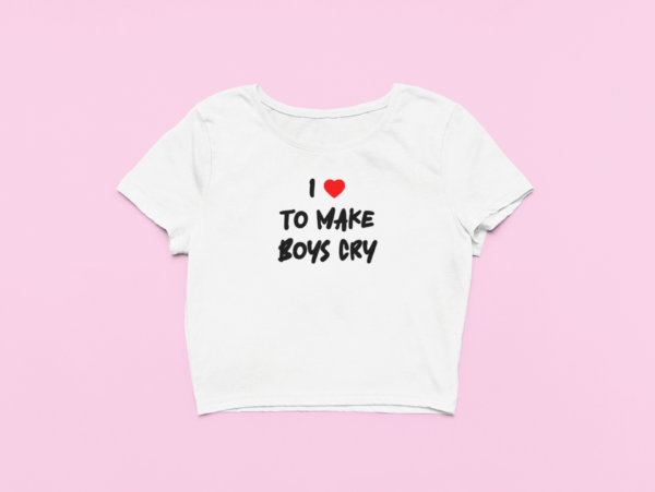 Koszulka Crop Top dla niej – i love to make boys cry white